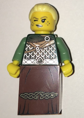 Warrior - Female with Scale Mail, Reddish Brown Skirt, Bright Light Yellow Hair, Silver Lips